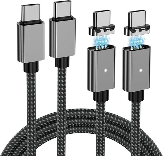 100W Magnetic Fast Charging Cable, USB C to USB C Cable(2 Pack,5/6.6FT), 480Mbps Data Transfer, for MacBook Pro/Air, iPhone 16 15 Pro Max, iPad, Galaxy S22 Ultra, Pixel