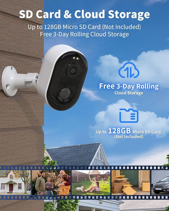 Security Cameras Wireless Outdoor, Battery Powered 2k Color Night Vision, AI Motion Detection, IP66 Weatherproof, 2-Way Talk, SD/Cloud Storage, 2.4Ghz WiFi Cameras for Home Security(with Solar Panel)