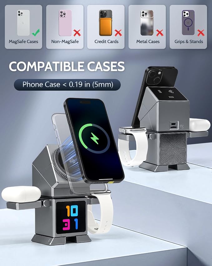 ModiTech 7 in 1 Wireless Charging Station for Apple - Qi2.2 Certified 25W Magnetic Magsafe Charger Stand for iPhone 17/16/15/14/13/12 - Apple Watch - Airpods Series, Grey with Adapter