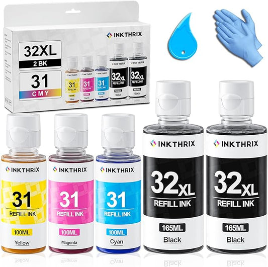 31 32xl Ink Refill Bottle Set Compatible for HP Smart Tank 7602 6001 5101 7600 651 5000 7301 5103 7001 7302 5102 551 Printers (2Black/CMY)