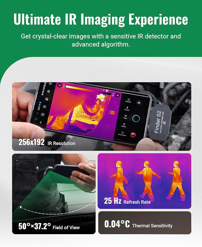 Finder S2 Thermal Camera Andriod,512x384 Super Resolution,256x192 IR Resolution Thermal Imaging Camera,Thermal Imager for Andriod Phones and Tablets,Carrying Case,USB-C(not for iPhone15/16)