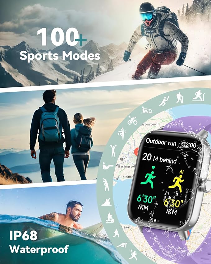 Quican Smart Watches for Women, Compatible for iPhone and Android Phones | 1.8" Fitness Tracker Watch, Waterproof, Calling, Heart Rate/Sleep Monitor, Alexa, Gifts for Women, Silicone Band, Purple