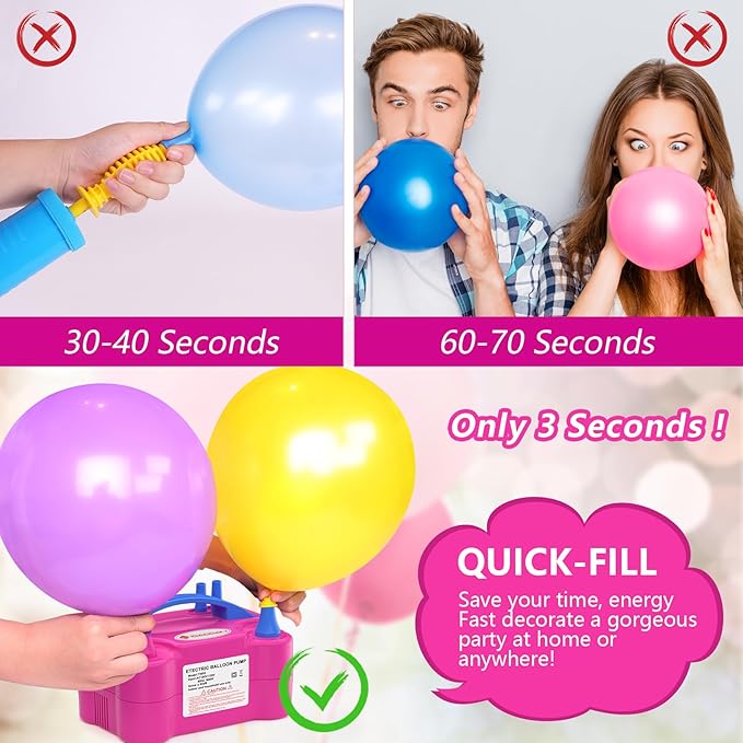 ID IDAODAN 4-in-1 Electric Balloon Pump with Triple Nozzles, Dual Motor Balloon Inflator & Deflator for Latex, Foil & 260Q Balloons