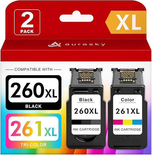 260XL 261XL Replacement for Canon 260 and 261 Ink Cartridges PG-260 CL-261 Compatible with Canon Pixma TS6420 TS6420a TS6400 TS5320 TS5300 TR7000 TR7020 TR7020a Printer (1 Black, 1 tri-Color)