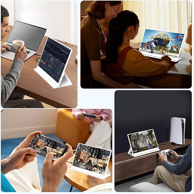AYY Portable Monitor 15.6inch 1080P FHD - USB-C/HDMI Computer Display, HDR IPS Gaming Monitor Compatible with Laptop PC MAC Phone PS4 Xbox Switch, w/Smart Cover, Dual Speakers - White