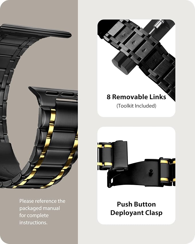 Fullmosa Bands Compatible with Apple Watch Band 42mm Series 11 10, Stainless Steel iWatch Band with Case for Apple Watch, Black and Gold