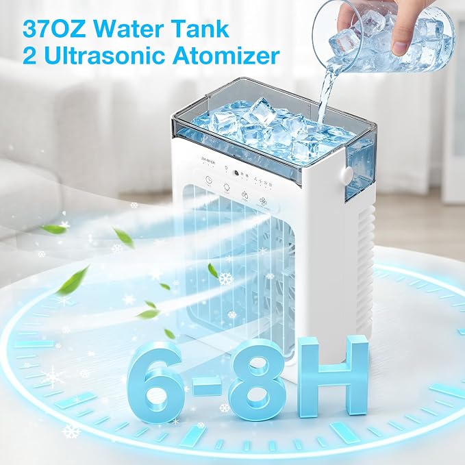 Portable Air Conditioners, 3-1 Mini AC Unit with Remote, 4 Speeds Small Air Cooler With 2 Mist Modes, 2 Cooling Modes,Timer,7 Lights, USB Powered Cooling Fan for Bedoom Car Camping Office