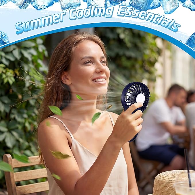 VIHOSE 4 Pcs Portable Hanging Fan, 3 Speeds Personal Rechargeable Desk Hand Held Small Fan with D Metal Hook for Cooling Small Personal Hands Outdoor Travel (Dark Blue)