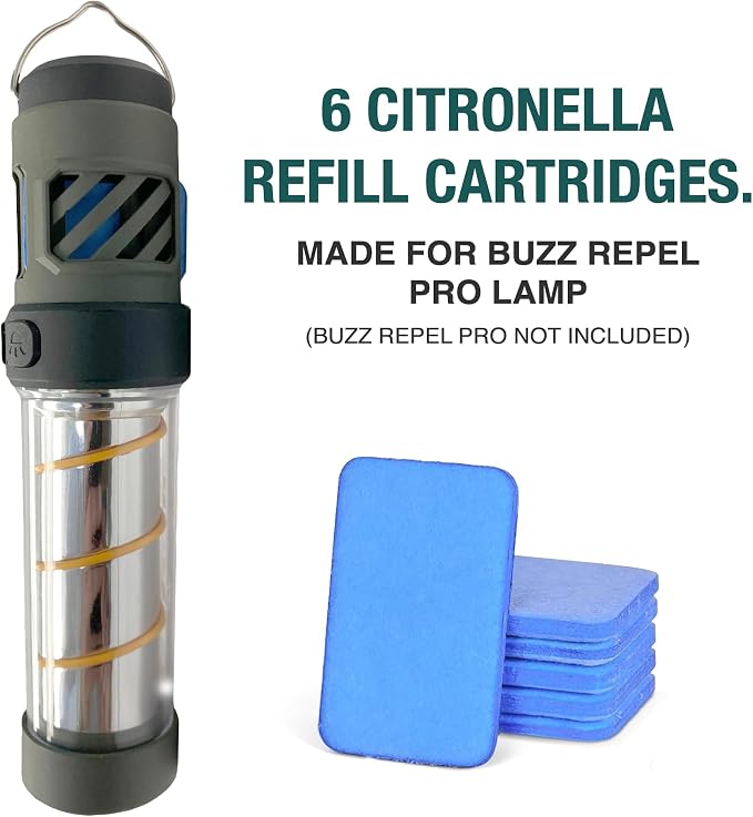 Mozz Shield Mosquito Repellent Outdoor Lantern Flashlight USB-C Rechargeable Camping Light with Citronella Mats Magnetic Base Tripod Waterproof for Patio Yard (6 Citronella Refills Cartridges) Blue