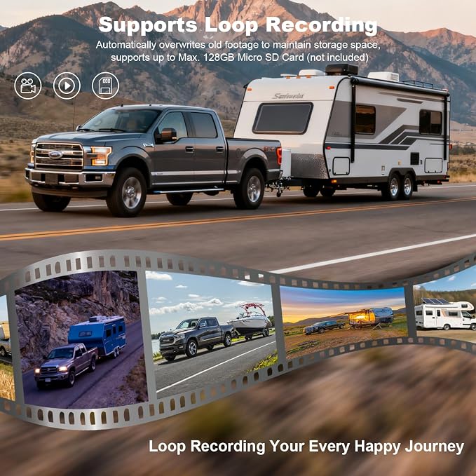 VTimes Wireless Backup Camera 2 Cameras, RV Backup Camera System with 7" Monitor for Truck, 4 Channels Split Screen, BSD Alert, 984ft Signal Range, IP69K Waterproof IR Night Vision, DIY Guide Lines