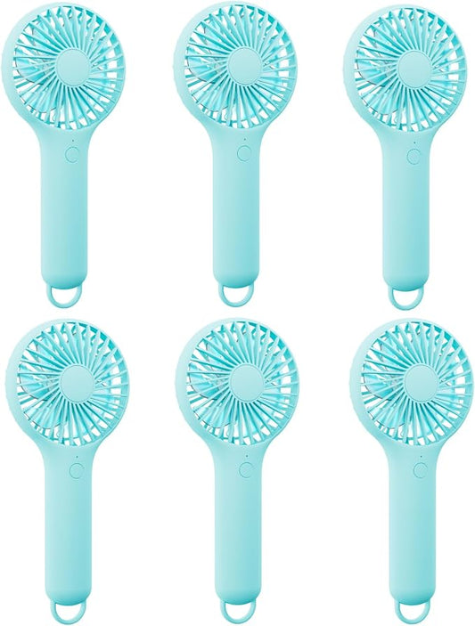 QQT Mini Handheld Fan, Small Personal Cooler with 3 Speeds, Portable Battery Operated, USB Rechargeable Makeup Eyelash Dryer, Strong Airflow for Travel, Office, Outdoor, Women, Men, Kids(6pack-Blue)