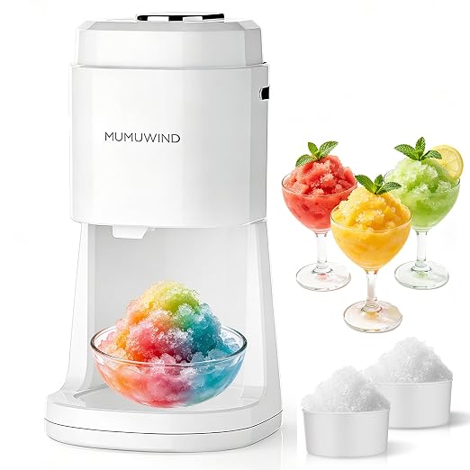 Shaved Ice Machine for Home, Electric ice Shaving Machine with 2 Ice Cups, Ice Shaver, Snow Cone Machine, Ice Crusher Snowcone Maker for Kids Birthday Party, House Warming Gifts (White)