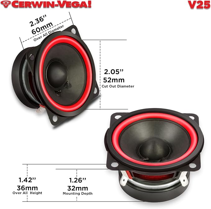 CERWIN-VEGA! V25 2.5" VEGA 60 Watts 4 Ohm Full Range Speaker(Pair)