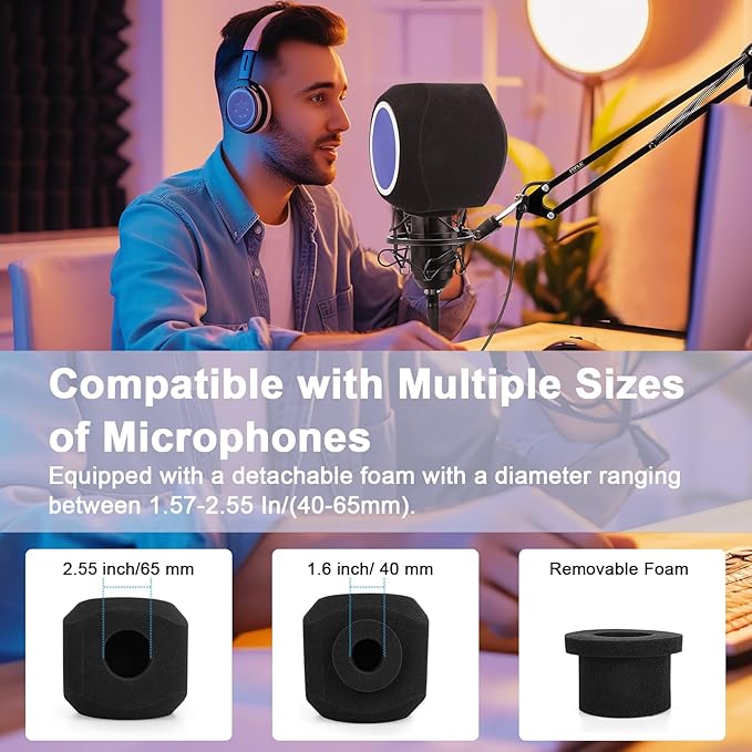 Microphone Isolation Ball, Microphone Isolation Shield Pop Filter for Microphone for Noise and Reflection Reduction, Sound-Absorbing Foam Cover for Recording Studios, Singing, Live Stream