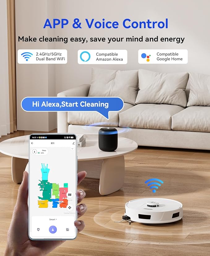 Robot Vacuum and Mop 20,000Pa Robot Vacuum Cleaner,120Day Self Emptying Vacuum Robot,Lidar Navigation,5G/2.4GWiFi APP Aspirateur Robot,Self-Charging Robot Vacuums for Pet,Floor,Carpet R11White