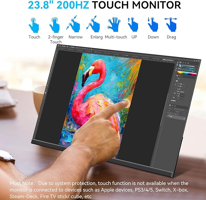Prechen 23.8" 200hz Portable Touchscreen Monitor 99% sRGB VA FHD 1080P, VESA, Built-in Speaker, w/90°Adjustable Stand USB-C HDMI External Second Touch Screen Display for Laptop/PC/Phone