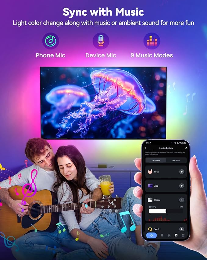 Pak LED Lights for Bedroom 6.6ft, Smart RGB+IC LED Strip Lights with App, Music Sync Color Changing Flexible LED Lights with 64 Scene Modes for Party, Home, Christmas, Halloween Decor
