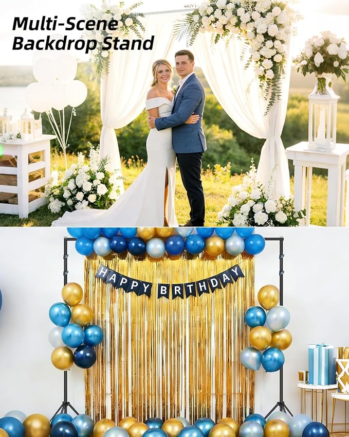 Hemmotop Photo Backdrop Stand 10x8.5ft(WxH), Heavy Duty Background Stand with 2 Sandbags, 2-in-1 T-Shape Photography Backdrop Stands for Party, Photo Booth, Balloon, Projector Screen, Wedding