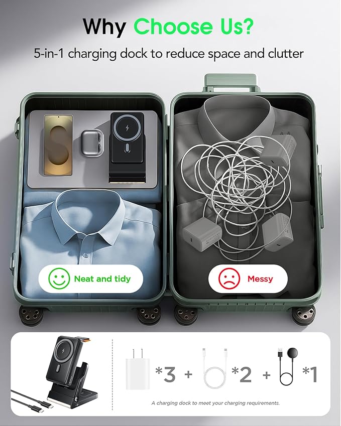 Foldable Charging Station for Samsung,5 in 1 Magnetic Wireless Charger 10000mAh Detachable Portable Power Bank Nightstand for Galaxy S26 Ultra/S26+/S26/S25/Z Fold/Flip 7/S25/S24/S23,Galaxy Watch8,Buds
