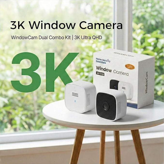 3K No Drill Window Camera, 2Pack Indoor Window Security Cameras with Color Night Vision for Home Security, 2.4G&5G WiFi, Motion Detection, Work w/Alexa&Google Assistant, Anti-Glare, Anti-Reflection B1