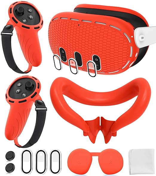 Silicone Cover Set Compatible with Meta/Oculus Quest 3 Accessories, Controller Grips, VR Shell Cover, Facial Interface Cover, Protective Lens Cover, Tempered Glass Lens Caps, Not Fit Quest 3S