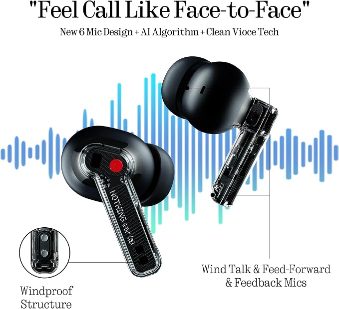 Nothing Ear (a) Wireless Earbuds, 45dB Hybrid Noise Cancelling Earbuds, Hi-Res Audio, Advanced Equaliser, Dual Connect, 6 Mics, 42.5H Playtime Ear Buds Wireless Bluetooth, Black