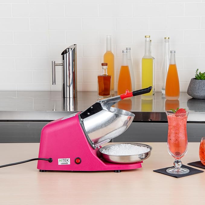 Restaurantware Ice Crusher Machine 65 Count 13.39 x 6.30 x 8.27 Inches Plastic Ice Shaver Dual Blade Compact Countertop Stainless Steel Red