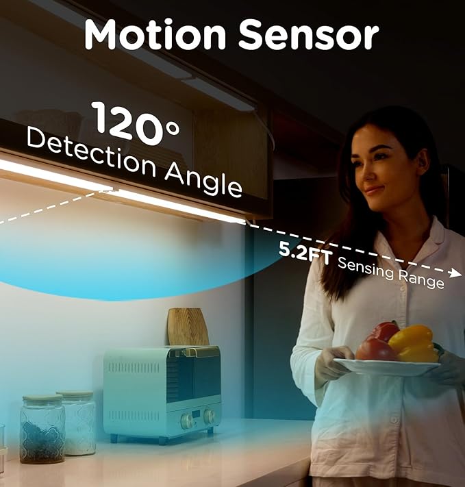 Under Cabinet Lighting Plug in, AC120V 3CCT 3000/4000/5000K Motion Sensor Light Indoor with Timer, Super Bright Linkable LED Counter Light for Kitchen, Closet, White 12 Inch, 1Pack