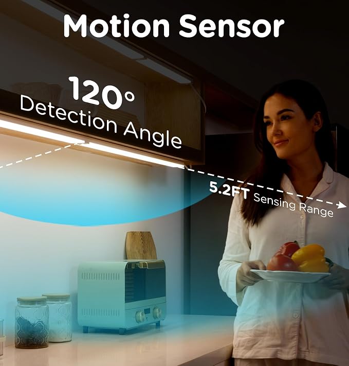 Under Cabinet Lighting Plug in, AC120V 3CCT 3000/4000/5000K Motion Sensor Light Indoor with Timer, Super Bright Linkable LED Counter Light for Kitchen, Closet, White 32 Inch, 3Pack