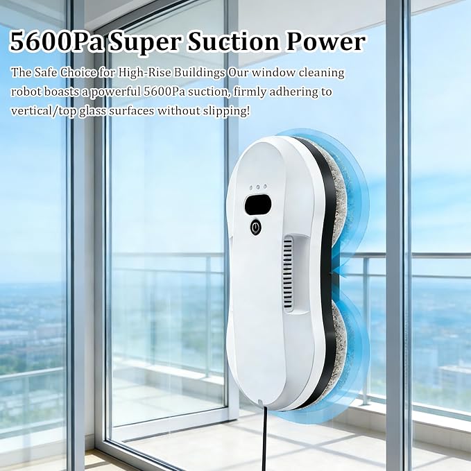 Window Cleaning Robot 5600Pa Strong Suction Automatic Glass Cleaner with 3 Cleaning Modes, 6.2cm Ultra-Thin Window Cleaner Robot for High-Rise Homes/Offices
