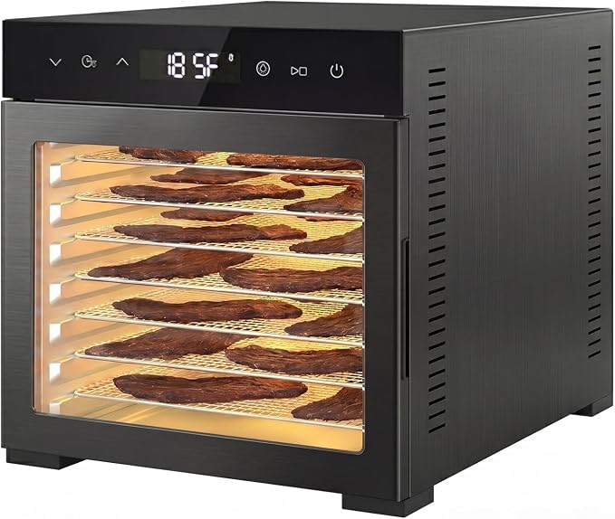 NEWBULIG 8 Stainless Steel Trays Food Dehydrator, 500W High Power Electric Food Dryer, 24 Hours Timing, 185°F Adjustable Temp, Perfect for Fruit, Meat, Jerky, Herbs and Dog Treats