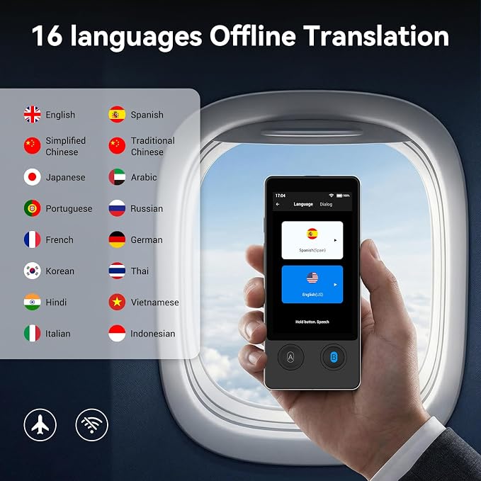 W12 Language Translator Device, 2026 Upgraded AI Translator No WiFi Needed, Support ChatGPT, 140+ Languages Instant Two-Way Translator, Offline/Photo Translation for Business Travel