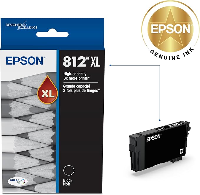 Epson 812 DURABrite Ultra Ink High Capacity Black Cartridge (T812XL120-S) Works with Workforce Pro WF-7310, WF-7820, WF-7840, Workforce EC-C7000, Pack of 32