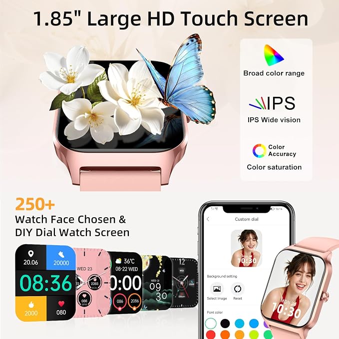 Smart Watch for Women Fitness Tracker: 1.85" Smartwatch for Android Phones iPhone Compatible Samsung Bluetooth Call Answer/Make Womens Watches Activity Heart Rate/Sleep/SpO2 Monitor IP68 Waterproof