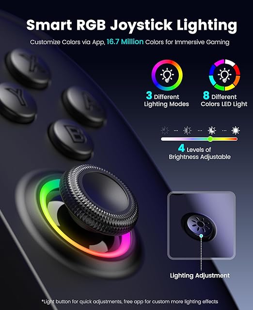Gammeefy Switch 2 Controller – Hall Effect Joysticks & Enhanced Grip – One Piece Switch Joypad Replacement Switch 2 Pro Controller with 8-Color RGB Lighting, Turbo, Macros - Black, 7.9"