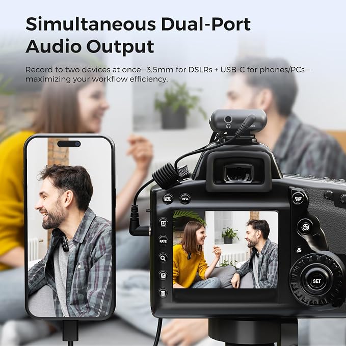NearStream Wireless Lavalier Microphones with Noise Cancellation, 7H Battery Life, 656ft Transmission, LCD Display, Wireless Lapel Microphone for iPhone/Android/DSLR/Camera/Stream/Podcast (AWM20D)