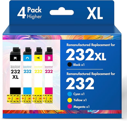 232XL 232 XP-4200 Ink Cartridges Combo Pack Remanufactured Replacement for 232 XL Ink Cartridges for Epson Printer XP4200 XP 4200 Workforce WF-2930 XP-4205 WF-2950 (4 Pack, Black Cyan Magenta Yellow)