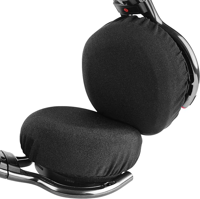 Geekria 2 Pairs Flex Fabric Headphones Ear Covers - Product Safety Certified - Washable & Stretchable Earcup Protectors for Over-Ear Headsets, Sweat Pads for Gym, Gaming (Size M/Black)