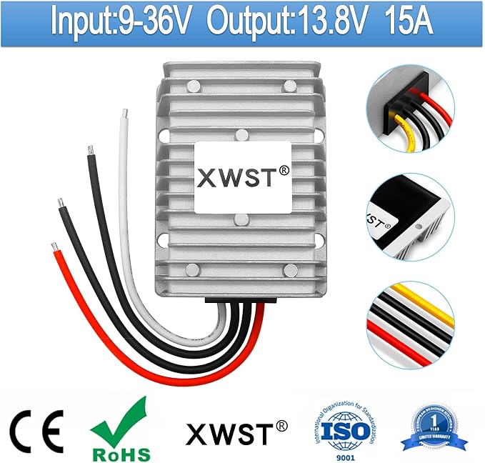 DC DC Stabilizer 9V-36V to 13.8V 15A 207W Boost Buck Converter Waterproof Automatic Voltage Regulator Auto Step Up Down 13.8V Volt Transformer Module