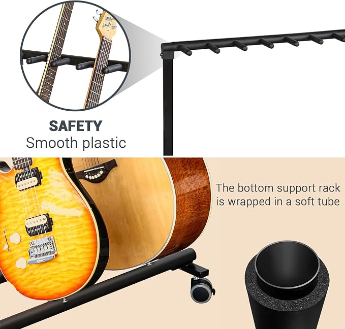 GarveeHome 7 Guitar Stand Rack with Wheels, Folding Design 7 Holder Multi Guitar Rack Guitar Rolling Stand Multiple Instrument Stage Studio Display Rack Movable for Acoustic Electric Guitar Bass