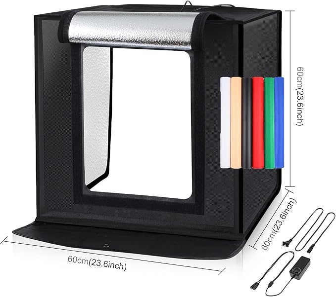PULUZ 24'' x 24'' Light Box Photography,Large Photo Studio Light Box Professional Dimmable LED Photography Box High CRI Photo Box with 6 Color Backdrops for Product Photography