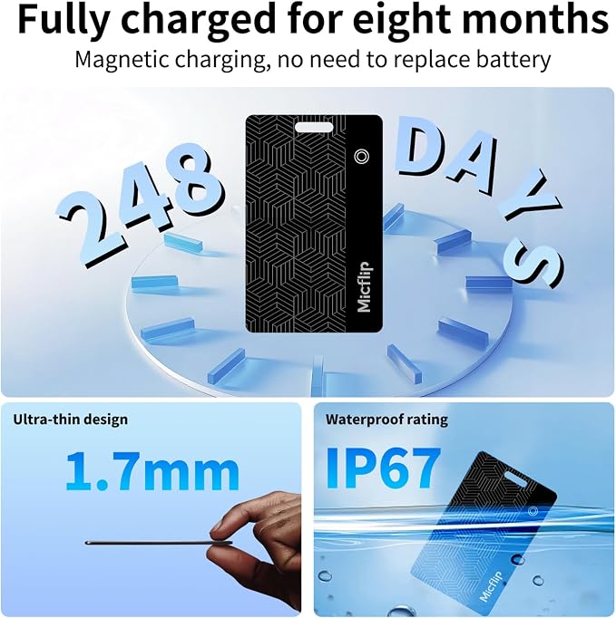 Wallet Tracker Card (iOS Only) Apple MFi Certified Bluetooth Tracker Card, 0.07in Rechargeable Smart Tracking Card Work with Apple Find My, Keys, Luggage Tags, Bags, Passports, Purse(1 Pack)