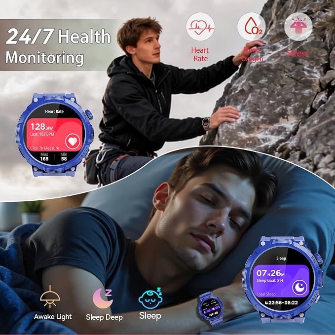 Smart Watches for Men (Answer/Make Call), 1.53" HD Military Smartwatch, 50+ Days Extra-Long Battery Life Fitness Tracker, Flashlight/110+Sports/Heart Rate/Sleep Monitor/IP68 Waterproof Android iOS