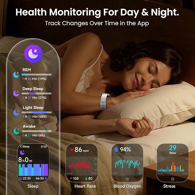 Smart Watches for Men Women with Alexa/AI Voice & Call, Mens Smart Watch with Heart Rate,SpO2,Sleep, Pressure Monitor & Reminders, 1.85’’ HD 100+ Sports Fitness Watch for Activities Track-White