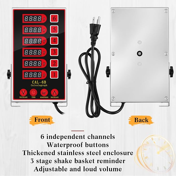 Relaxweex 1 Pack Digital Kitchen Timer, Commercial Cooking Timer with Loud Alarm, Large LCD Display, for Restaurants, Baking, Labs, Multiple Independent Countdown Timers (6 Channel)