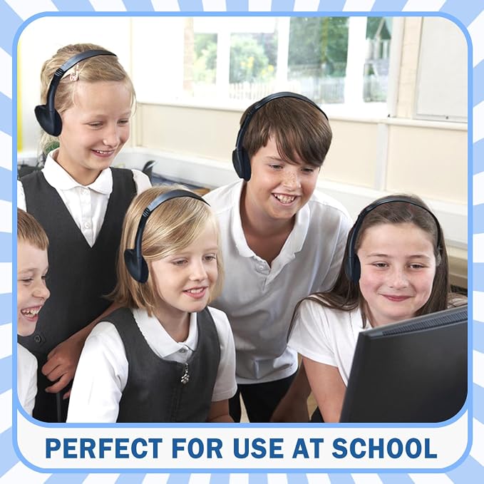 Kids Headphones Bulk for School Classroom 10 Pack, Wired On-Ear Classroom Headphones for Students Children Toddler Boys Girls Teen(Black)