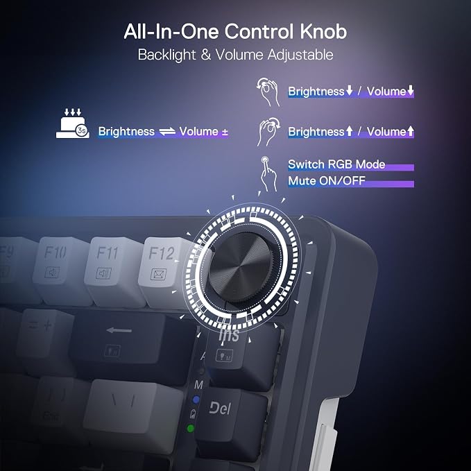Redragon K673 PRO 75% Wireless Gasket RGB Gaming Keyboard, 3-Modes 81 Keys Compact Mechanical Keyboard Hot-Swap Socket, Dedicated Knob Control and 5-Layer Noise Dampening, Linear Red Switch