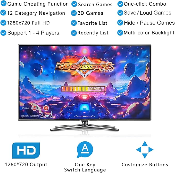 FVBADE [32000 in 1 78S Pandora Box Retro Games Arcade Game Console with Two Separate Host for PC & Projector & TV 3D Games 1-4 Players Category Favorite List Save/Search/Hide/Pause/Delete Game