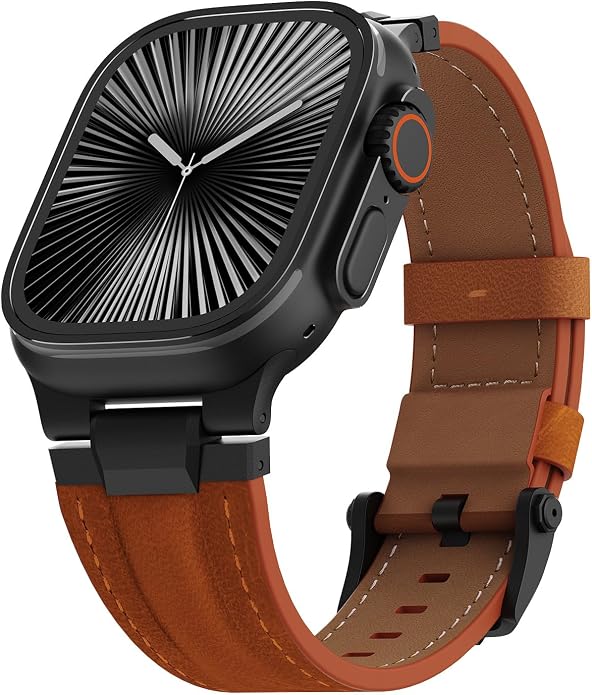 Vintage Genuine Leather Band for Apple Watch Ultra 49mm (2026 Upgrade), Rugged Replacement Strap Compatible with iWatch 46mm 45mm 44mm - for Men Women, Fit Ultra3/2/1, SE 3/2/1, Series11 10/9/8/7/6/5/4