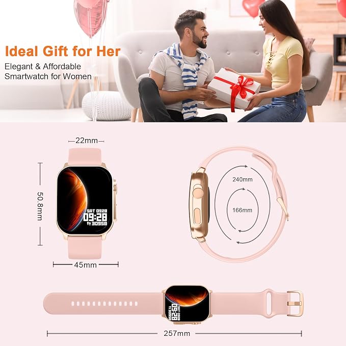 Smart Watch, 2.01" AMOLED Curved Touchscreen Fitness Watch for Women, IP68 Waterproof, 24/7 Heart Rate/Sleep Monitor, Fitness Tracker with Pedometer, 120+ Sports Modes, Smartwatch for Android iOS Pink